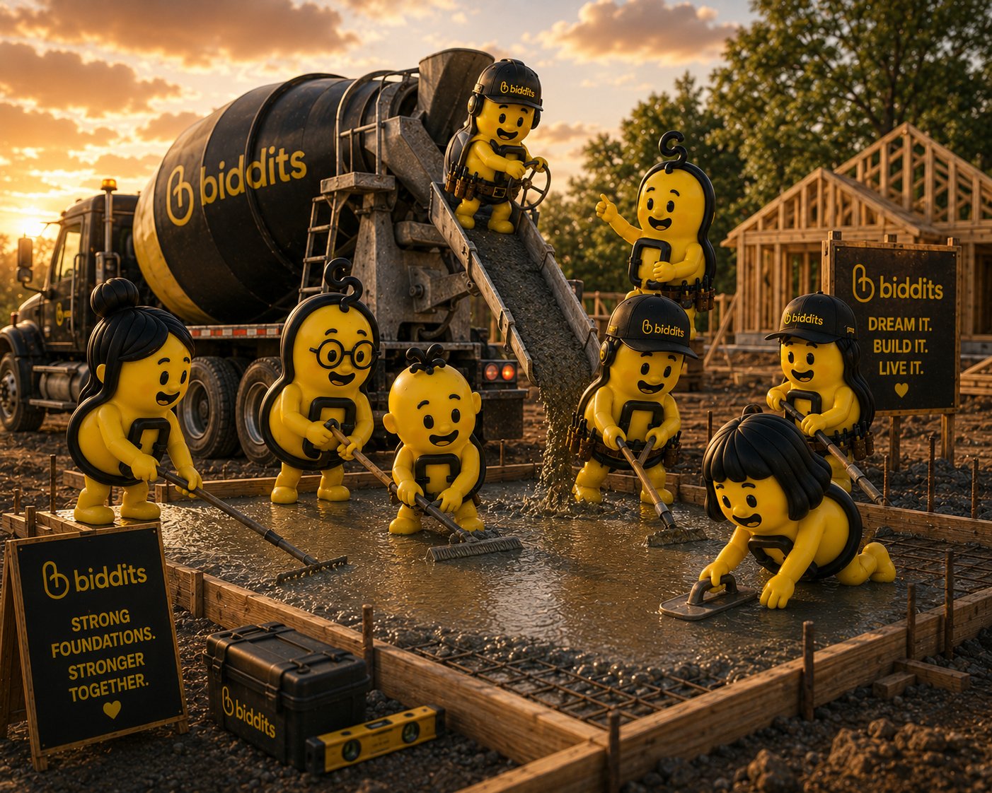 Biddits pouring a concrete foundation
