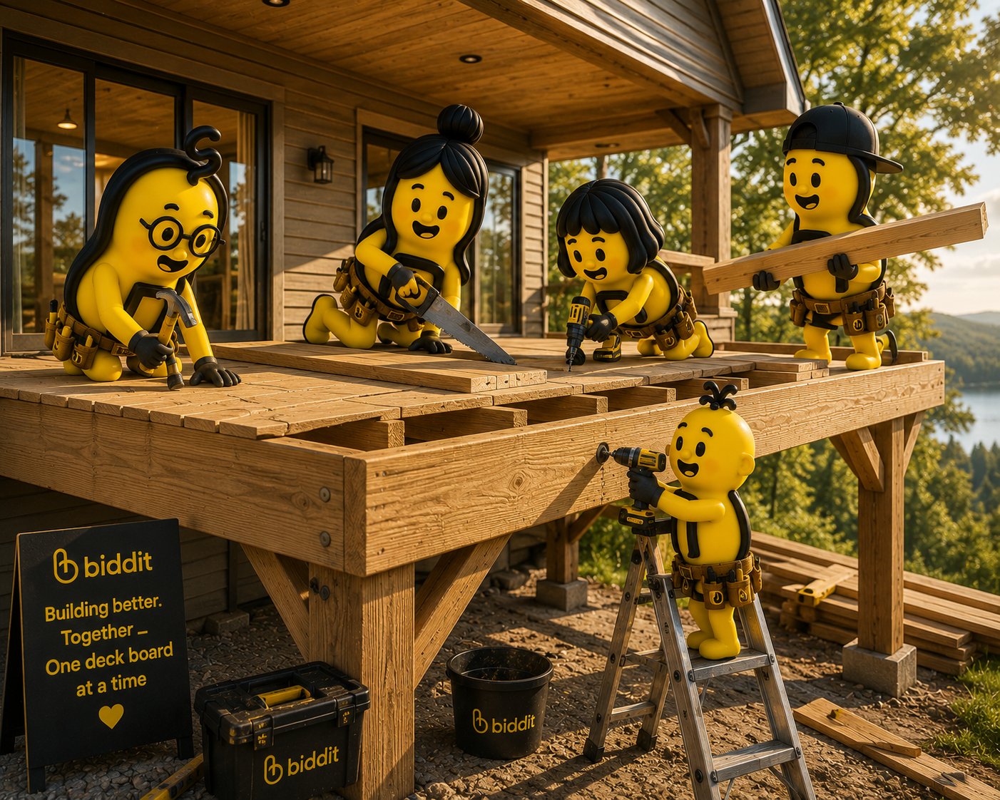 Biddits building a deck